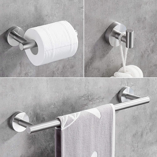 Hoomtaook Set da bagno 304 Portasciugamani in Acciaio Inossidabile per Bagni 3 in 1 Portasciugamani Porta Carta Igienica a Parete Finitura Spazzolata Installazione Trapano Superficiale Argento
