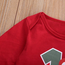 Carica l'immagine nel visualizzatore di Gallery, Bowanadacles Completino Neonato Unisex per Natale 4 Pezzi Pagliaccetto Maniche Lunghe Stampato di Lettere + Pantaloni a Plaid Rosso + Cappello + Fascia Christmas Vestito 0-24 Mesi