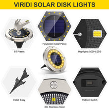 Carica l'immagine nel visualizzatore di Gallery, Luce Solare da Giardino, VIRIDI 4pcs 16 Led Faretti Solari Luci da Giardino Esterno Faretto Incasso Calda Solare Terra Lampade da Sicurezza 600mah Batteria per Scala Paesaggio Strade aiuola Vialetto