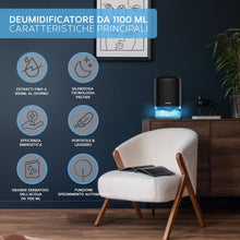 Carica l'immagine nel visualizzatore di Gallery, Devology Mini Deumidificatore Portatile Compatto da 1100 ml - Efficienza Elettrica - Elimina Muffa, Umidità e Condensa per Casa - Super Silenzioso <30dB 7 Colori di Illuminazione d'Ambiente a LED