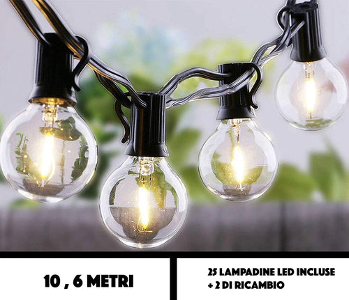 JP-LED Catena Di Luci LED【 Con 27 Lampadine Led G40 】Luci Da Esterno E Da Arredamento 【 Lunghezza 10,6 M 】Catena Luminosa Per Giardino, Casa, Decorazioni, Feste, Matrimonio, Natale