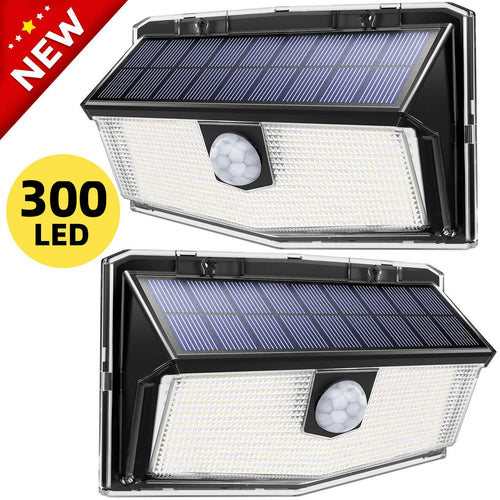 Luce Solare LED Sensore di Movimento, Lampada 300 LED, IP67 2 PEZZO - Ilgrandebazar