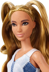 Barbie- Fashionistas Bambola con Vestito Denim, FXL48