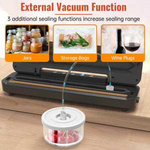 DXstring Macchina Sottovuoto Alimenti, 5 in 1 Automatica Macchina Sottovuoto con 15 Sacchetti Sottovuoto Alimenti, Sigillatrice Sottovuoto per Alimenti Freschi sia Secchi Che Umidi, Vuoto Esterno
