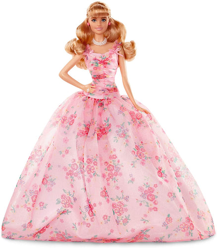 Barbie Collector Birthday Wishes, Bambola Bionda con Abito a Fiori, Piedistallo e Certificato di Autenticità, FXC76