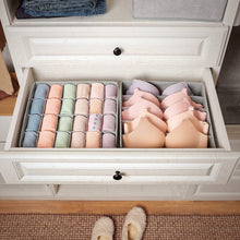 Carica l'immagine nel visualizzatore di Gallery, SONGMICS Divisore per Cassetti, Portabiancheria Pieghevole, Organizzatore per Guardaroba, per Slip Calzini Reggiseni Cravatte, Set di 4, Grigio Chiaro RYUS04W