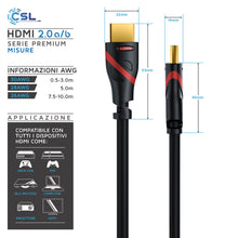 Carica l&#39;immagine nel visualizzatore di Gallery, CSL - 10m Cavo HDMI 4k 60Hz HDR - 2.0 a b - 4K 3D UHD Nero, nero - Ilgrandebazar