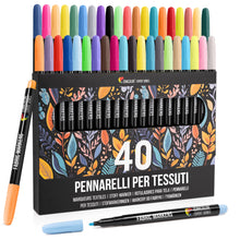 Carica l&#39;immagine nel visualizzatore di Gallery, 40 Pennarelli per Tessuti e Stoffa - Colori per Tessuti Atossici, Indelebili e Permanenti a Punta Fine - Ideali per Magliette, Borse in Stoffa e altri Tessuti - Per Bambini e Adulti