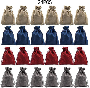 Borsa per calendario natalizio con conto alla rovescia, calendari dell'Avvento fai-da-te, sacchetti piccoli,sacchetti dell'Avvento con coulisse con 24 clip in legno e corda di canapa, riutilizzabili
