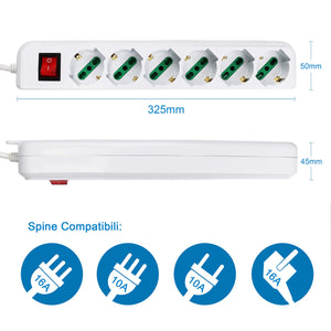 Extrastar Multipresa Ciabatta Elettrica con 6 Prese 6 Posti, Cavo 3 mt. - Ilgrandebazar