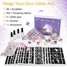 Carica l&#39;immagine nel visualizzatore di Gallery, Winpok Kit Tatuaggi Temporanei, 48 Colori Tatuaggi Glitter Impermeabili Non Tossici con 203 Stencil, Tattoo Tatuaggi per Bambini Adulti Festa Carnevale, Regalo Ragazzo Ragazza