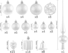 Carica l&#39;immagine nel visualizzatore di Gallery, Brubaker Set di 101 Accessori Decorativi per L&#39;Albero di Natale - addobbi Natalizie in Color Bianco - Diverse Forme di Palline ed Un Puntale per Albero di Natale