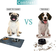 Carica l'immagine nel visualizzatore di Gallery, Ciotola per Cani Gatti in Acciaio Inox con Tappetino Silicone Antiscivolo, Ciotole Doppia per Cane Gatto Grandi o piccoli (S, 12oz/Ciotola)