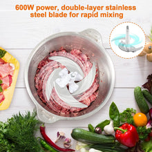 Carica l'immagine nel visualizzatore di Gallery, NWOUIIAY Tritatutto Elettrico 600 W con 2L Ciotola in Acciaio Inox 2 Velocità con 4 Lame Affilate Frullatore Tritatutto con Motore Potente Robot da Cucina per Frutta Verdura Carne Spezie