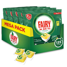 Carica l'immagine nel visualizzatore di Gallery, Fairy Original Allin1 Pastiglie Lavastoviglie, 125 Cicli, 5 x 25 Capsule, Detersivo al Limone, Maxi Formato, Rimuove il Grasso Incrostato con Azione Brillante