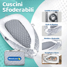 Carica l&#39;immagine nel visualizzatore di Gallery, AlmaLuna | Riduttore Lettino Neonato - Riduttore Culla - 100% Cotone - Nido Da Viaggio - Lavabile In Lavatrice - Cuscino Sfoderabile