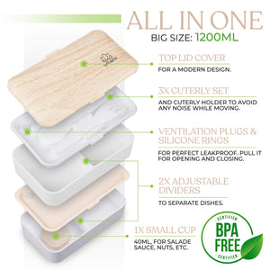 UMAMI® ⭐ Lunch Box Bianco Bambù | Porta Pranzo Ermetico Large, E - Ilgrandebazar