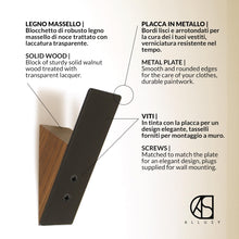 Carica l&#39;immagine nel visualizzatore di Gallery, ALLUSY Set 3 Ganci Appendiabiti da Parete Design Legno e Metallo - Attaccapanni da Muro Moderno - Gancio con Viti per Ingresso, Cucina - Appendi Accappatoio Bagno