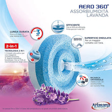Carica l&#39;immagine nel visualizzatore di Gallery, Ariasana Aero 360° kit assorbiumidità, deumidificatore ricaricabile non elettrico, assorbi umidità contro condensa e muffa, 1 dispositivo e 1 ricarica Tab lavanda da 450g