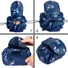 Carica l&#39;immagine nel visualizzatore di Gallery, Borsa per il trucco con coulisse pigra Borsa per cosmetici da viaggio grande Portatile Borsa per cosmetici da viaggio Custodia per il trucco da viaggio per donna Ragazza (Fenicottero blu scuro) Dark Blue Flamingo