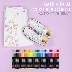 40 Pennarelli per Tessuti e Stoffa - Colori per Tessuti Atossici, Indelebili e Permanenti a Punta Fine - Ideali per Magliette, Borse in Stoffa e altri Tessuti - Per Bambini e Adulti