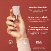 Carica l&#39;immagine nel visualizzatore di Gallery, Coppetta mestruale OrganiCup - Taglia A/Piccola - Vincitrice degli AllergyAwards 2019 - Approvata dalla FDA - Morbida, flessibile, riutilizzabile, in silicone per uso medicale