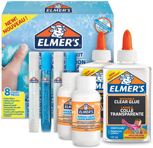 ELMER’S Kit per Slime Frosty, Colla Vinilica Trasparente, Penne con Colla Glitterata e Liquido Magico Attivatore di Slime, Confezione da 8