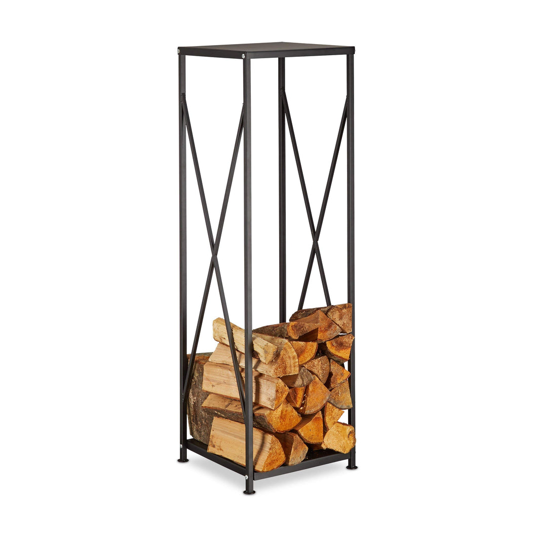 Relaxdays 10022303 Porta-Legna da Interno, Scaffale 111 x 34 x 34 cm, Nero