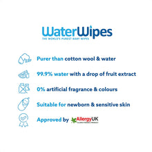 Carica l&#39;immagine nel visualizzatore di Gallery, WaterWipes Salviette Umidificate, Salviette Neonato per Pelli Delicate, 99.9% di Acqua Purificata, Non Biodegradabile, 60 Unità (Confezione da 4) Non biodegradabile 60 Unità (Confezione da 4)