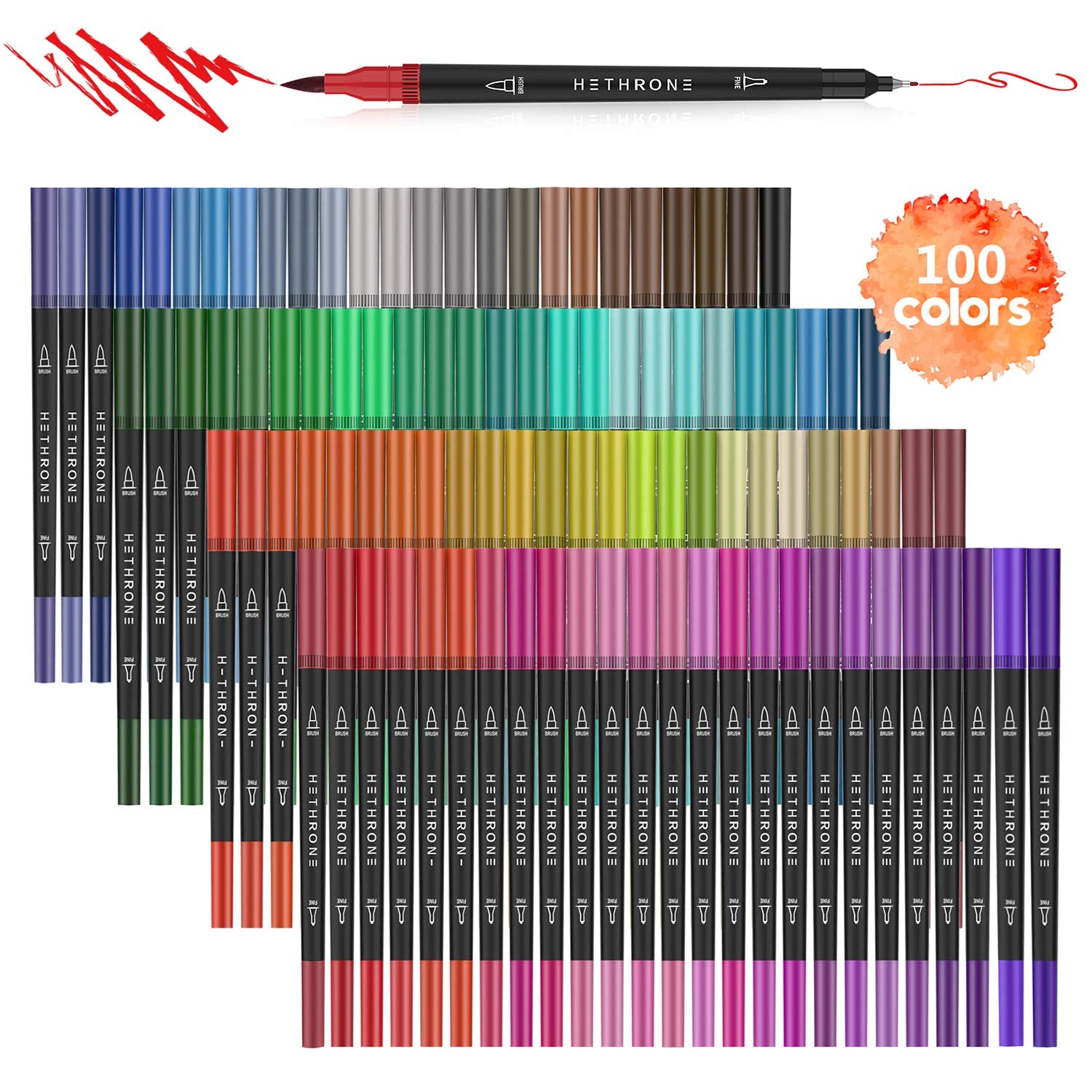 Hethrone Pennarelli Acquerello Professionali 100 Colori Brush Multicol –