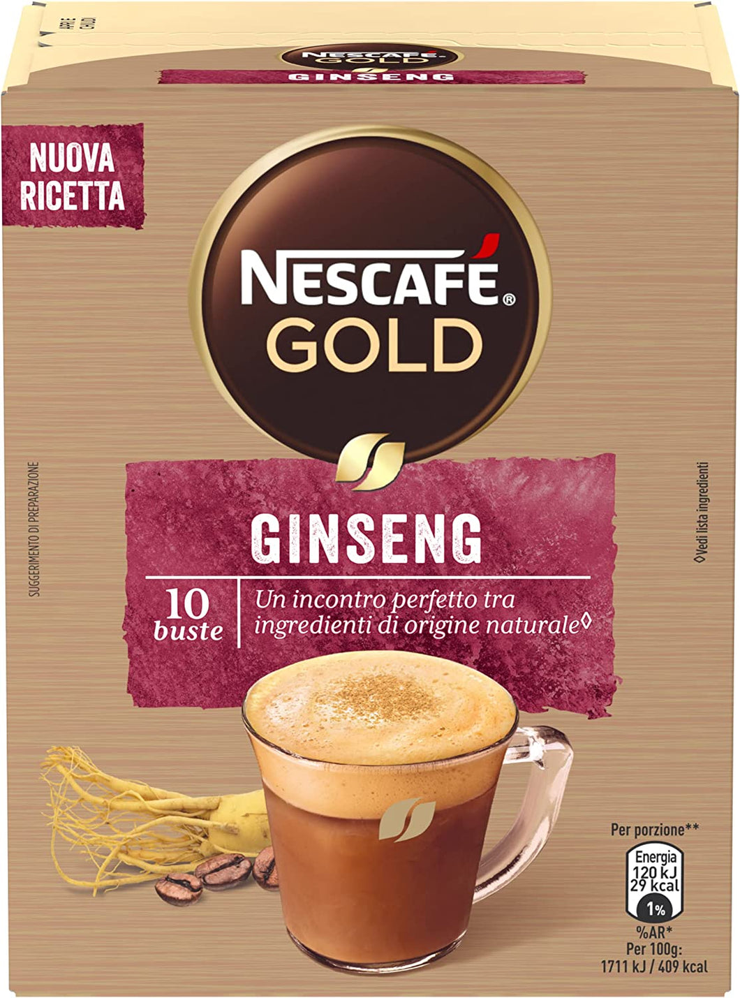 Nescafè Gold Ginseng, Preparato Solubile in Polvere al Caffè e Ginseng, 10 Buste (10 Tazze)