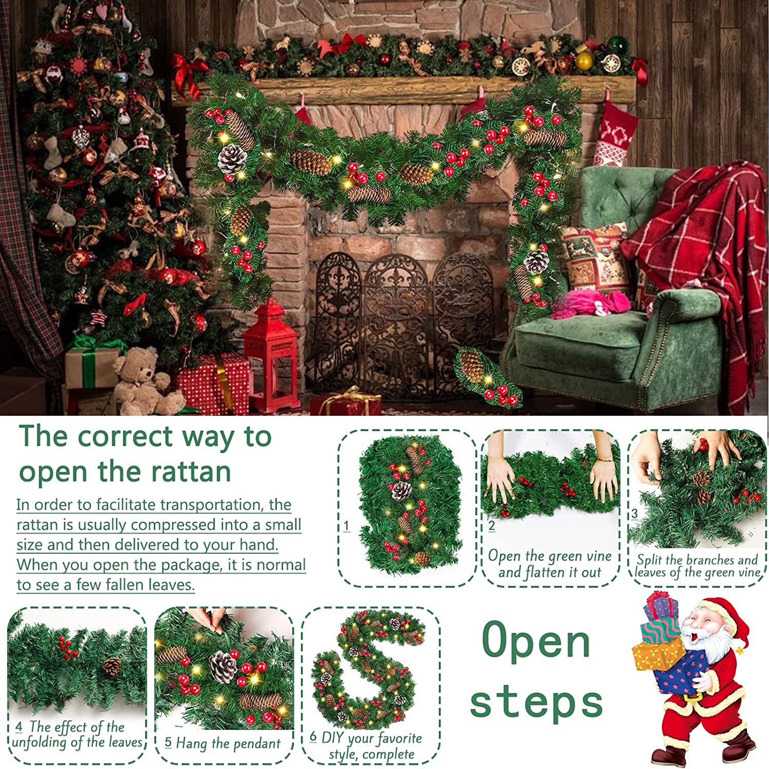 HOMCOM Ghirlanda Natalizia Da 1.80m Con 50 Luci LED E Decorazioni In Plastica E Metallo 180x30x30 Cm Verde~1p7g2aulpu000 HOMCOM Ghirlanda Natalizia Da 1.80m Con 50 Luci LED E Decorazioni In Plastica E Metallo 180x30x30 Cm Verde~1p7g2aulpu000