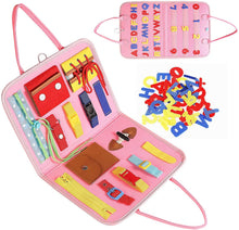 Carica l'immagine nel visualizzatore di Gallery, FORMIZON Giocattoli Educativio, Busy Board per Bambini, Giocattoli Montessori, Board attività per Bambini per L'Apprendimento delle Abilità di Vita, Sensoriali Giochi per Bambini 1-4 Anni (Pink)