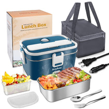 Carica l&#39;immagine nel visualizzatore di Gallery, Anykuu 60 W Scaldavivande Elettrico Portatile 1.8L Porta Pranzo Termico 3 in 1(12V/24V/220V) per Auto Camion e Ufficio Lunch Box Riscaldatore 60W Scalda Vivande Portatile con Forchetta e Cucchiaio