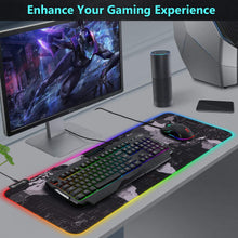 Carica l'immagine nel visualizzatore di Gallery, Hiveseen Tappetino Mouse Gaming, RGB tappetino mouse nero con 14 Effetti Luce, 800x300mm Impermeabile e Superficie Liscio, Base in Gomma Antiscivolo per Computer, PC e Laptop-Mappa del mondo