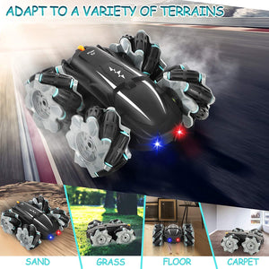 ARANEE Macchina Telecomandata, 4WD RC Auto Telecomando 360° Drift Stunt Veicolo Ricaricabile Elf con Luci Fredde, Sterzo Flessibile, RC Stunt Car per Bambini