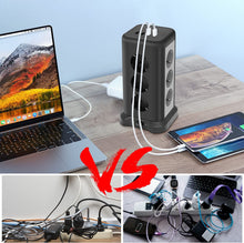 Carica l'immagine nel visualizzatore di Gallery, FDTEK Multipresa Verticale，Ciabatta Multipresa Con 12 Prese e 4 Porte USB， Torretta Multipresa Elettrica Con Protezione da Sovraccarico，Cavo da 2 m，Adatto per casa e ufficio，4000W / 16A