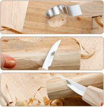 Carica l&#39;immagine nel visualizzatore di Gallery, EXTSUD Kit Strumenti Scalpelli per Legno 5 in 1 Coltelli Intaglio Legno in Acciaio Inox Attrezzi Incisione Set Utensili per Lavorare Legno Artigianato con 3 Coltelli Cera d&#39;Olio Affilacoltelli