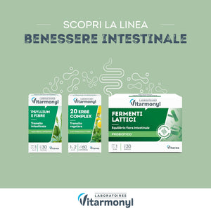 VITARMONYL - FERMENTI LATTICI - Integratori per l’equilibrio della flora intestinale - in capsule per la flora batterica - Per il benessere dell’intestino - Confezione da 30 capsule