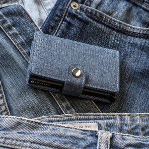 KANABO Portacarte di Credito In Canapa | Portafoglio Uomo Slim | Porta Carte Credito Con Blocco RFID | Portafoglio Vegan | Portafoglio Clip | Mini portafoglio 10 x 7 x 2,5 cm Jeans