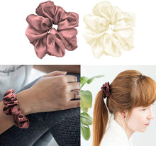 Carica l&#39;immagine nel visualizzatore di Gallery, JeoPoom Elastico Capelli Vera Seta 11mm, Scrunchies Fasce per Capelli Elastici Fascette per Capelli Porta coda di Cavallo per Accessori per Capelli per Donne e Ragazze(Rosa&amp;Bianco)