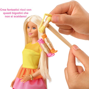 Barbie- Ricci Perfetti, Bambola Bionda con Capelli Lunghi da Pettinare con Pettine, Bigodini e Accessori, Giocattolo per Bambini 3+ Anni, GBK24
