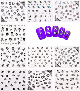 Nicedeco Più di 1500 pezzi (50 fogli) Fiore / Farfalla / Pesci / Stelle / Gatto / Cranio/ Baffi / Pizzo 3D Sticker Adesivi per Unghie Nail Art / Scrapbooking / Adesivi del Premio per Bambini