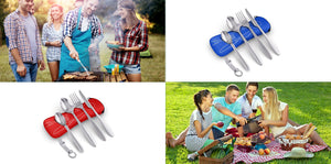 5 Premium Acciaio Inossidabile Set Posate da Campeggio - Cucchiaio Rosso - Ilgrandebazar