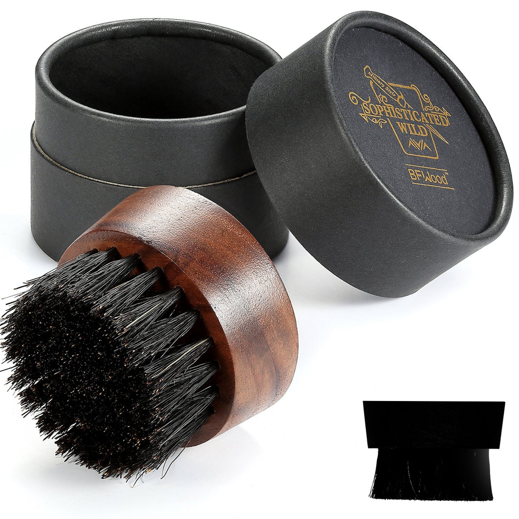 BFWood Spazzola da Barba rotonda piccola di setole naturali S, Nero - Ilgrandebazar