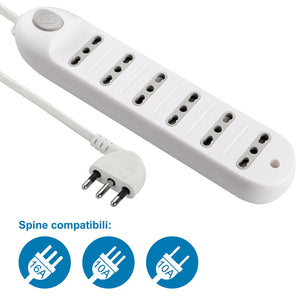 Electraline 62004 Multipresa 6 posti bivalenti 10/16A con Bianco - Ilgrandebazar
