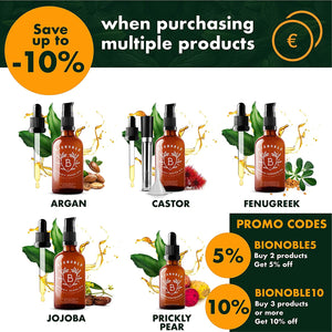 BIONOBLE OLIO DI RICINO PURO 100% Biologico e Pressato a Freddo | Kit Mascara, Pompa e Pipetta in Vetro | Capelli, Ciglia, Sopracciglia, Corpo, Viso e Barba | Bottiglia di Vetro | Castor Oil (50ml)