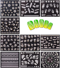 Carica l&#39;immagine nel visualizzatore di Gallery, Nicedeco Più di 1500 pezzi (50 fogli) Fiore / Farfalla / Pesci / Stelle / Gatto / Cranio/ Baffi / Pizzo 3D Sticker Adesivi per Unghie Nail Art / Scrapbooking / Adesivi del Premio per Bambini