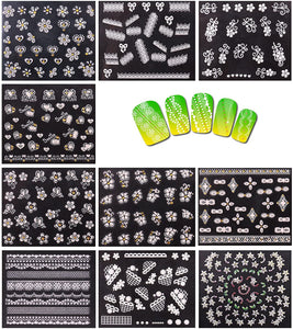 Nicedeco Più di 1500 pezzi (50 fogli) Fiore / Farfalla / Pesci / Stelle / Gatto / Cranio/ Baffi / Pizzo 3D Sticker Adesivi per Unghie Nail Art / Scrapbooking / Adesivi del Premio per Bambini