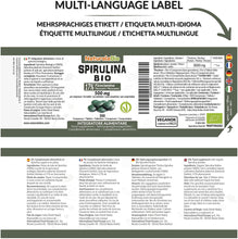 Carica l&#39;immagine nel visualizzatore di Gallery, Alga Spirulina Biologica in Compresse da 500mg (500 compresse). 100% Bio, Naturale e Pura, Ficocianina al 17%. Coltivata in India, Tamil Nadu. Integratore adatto a Vegetariani e Vegani. NaturaleBio